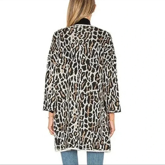 Whimsigoth Leopard Print Longline Cardigan Wool Blend Open Front Knit Sweater  L - Picture 2 of 11